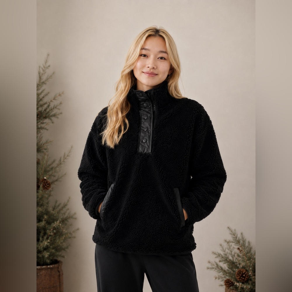 Athleta Cozy Sherpa Snap Sweatshirt